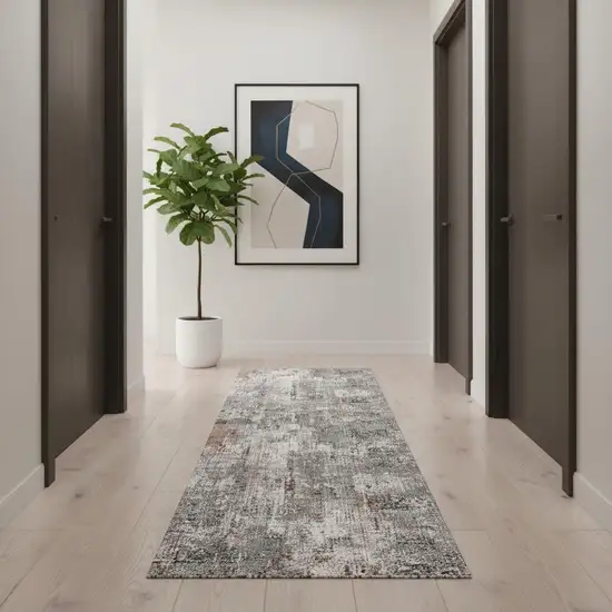 2' X 13' Gray And Ivory Abstract Runner Rug Photo 1