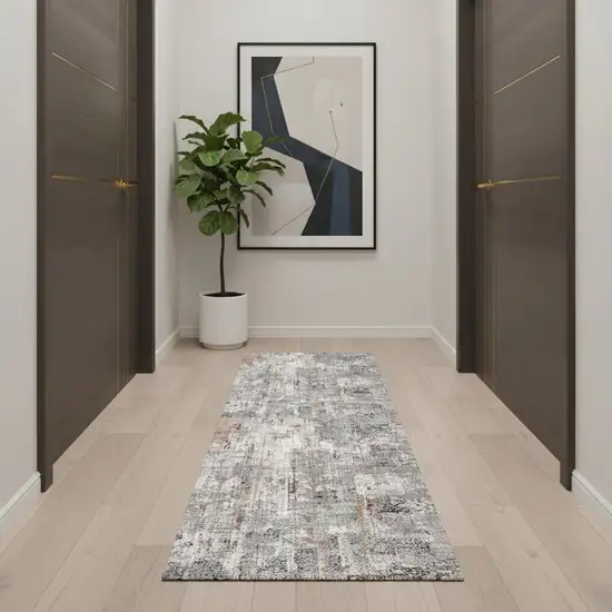 2' X 15' Gray And Ivory Abstract Runner Rug Photo 1
