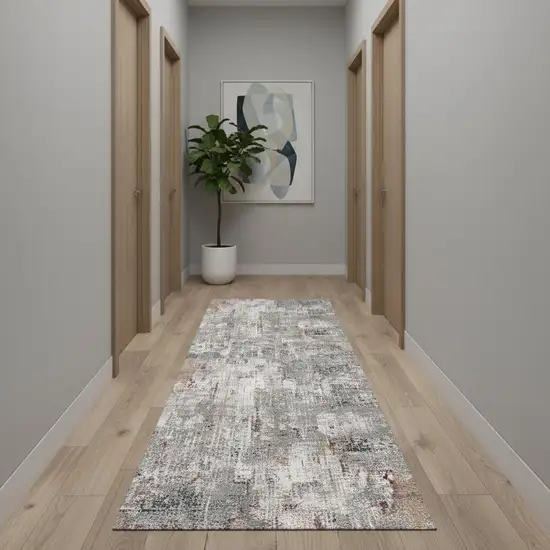 2' X 20' Gray And Ivory Abstract Runner Rug Photo 1