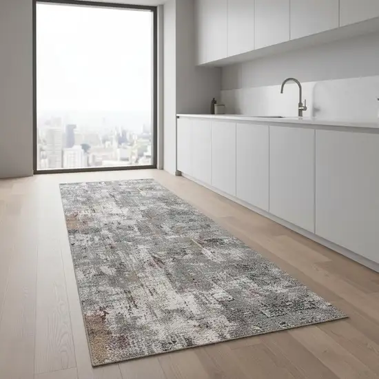 2' X 8' Gray And Ivory Abstract Runner Rug Photo 1