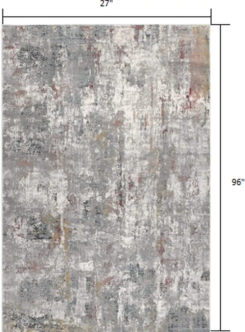 Gray and Ivory Abstract Runner Rug Photo 1