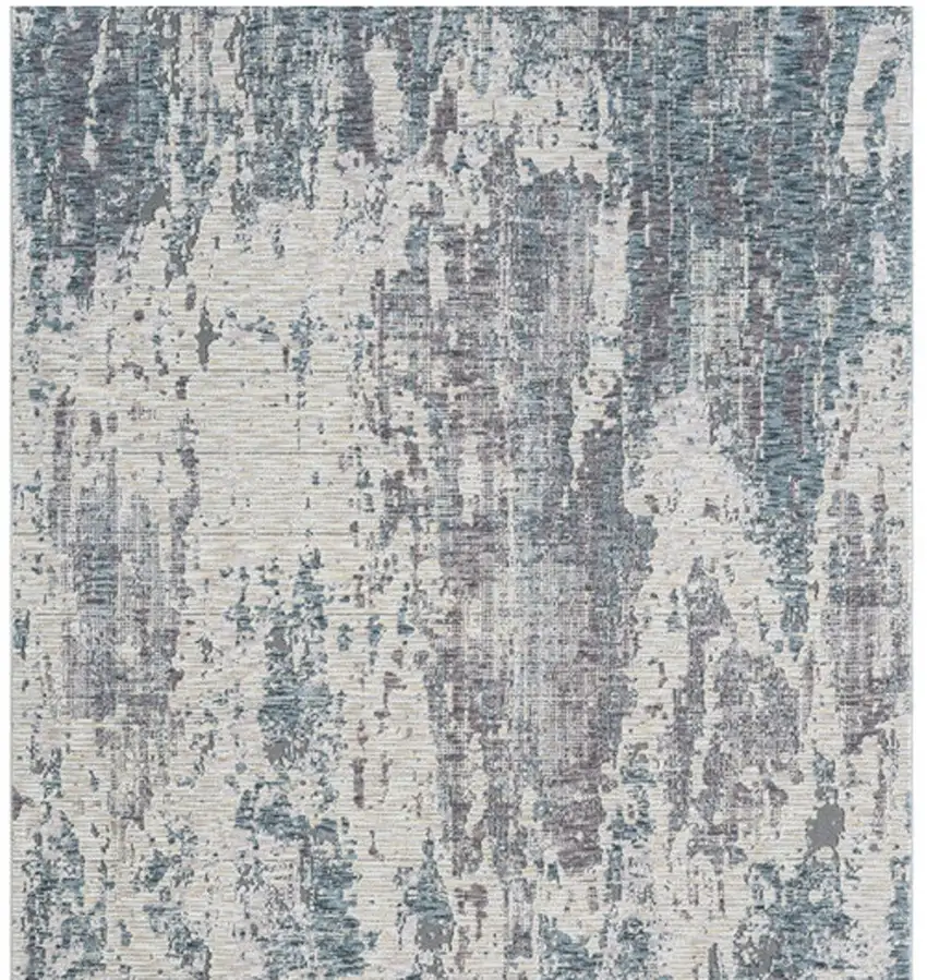 Gray and Ivory Abstract Runner Rug Photo 7