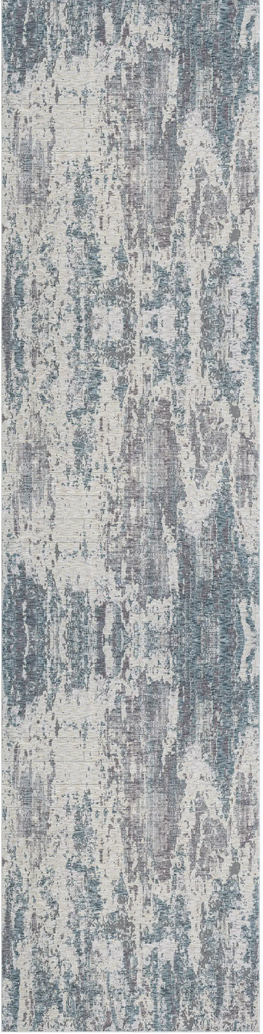 Gray and Ivory Abstract Runner Rug Photo 2