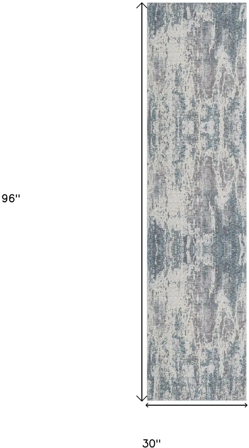 Gray and Ivory Abstract Runner Rug Photo 3