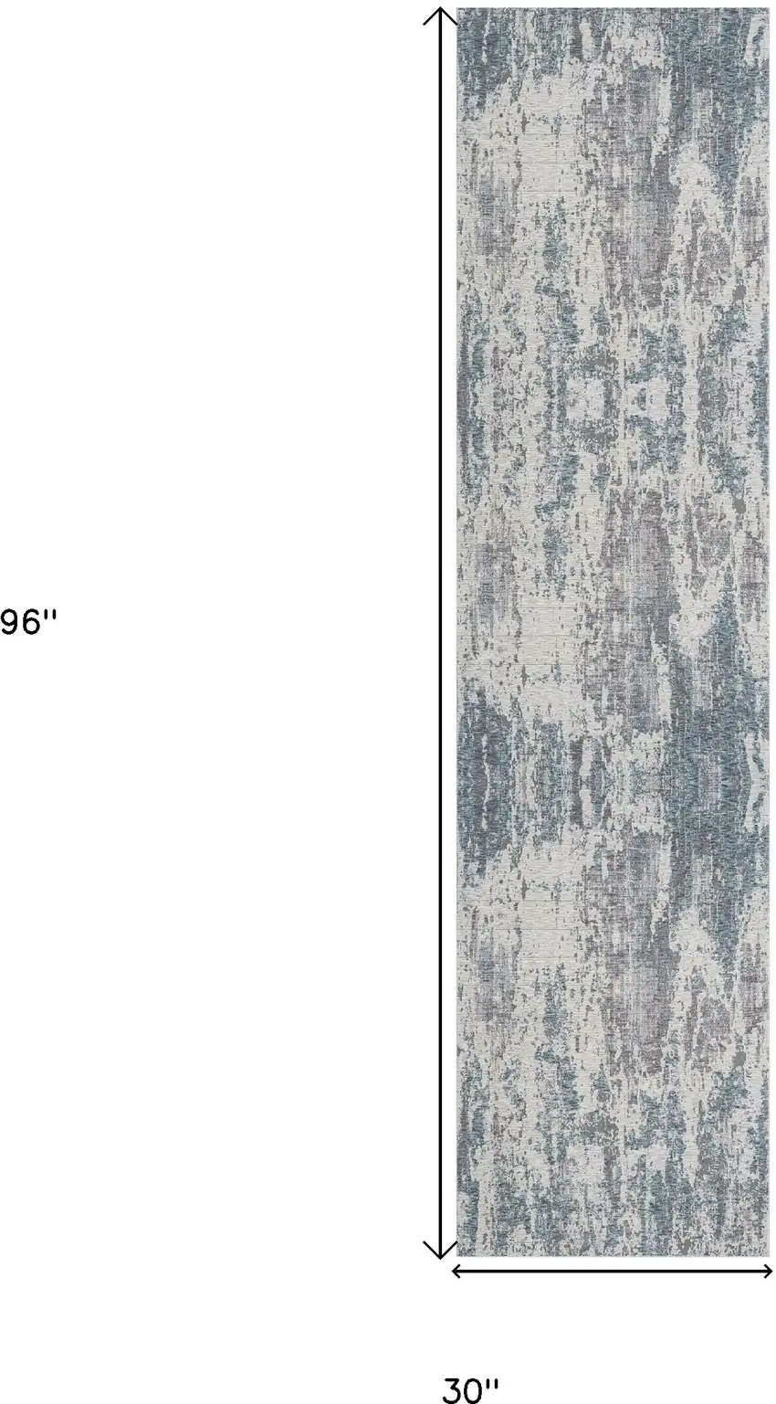 Gray and Ivory Abstract Runner Rug Photo 3