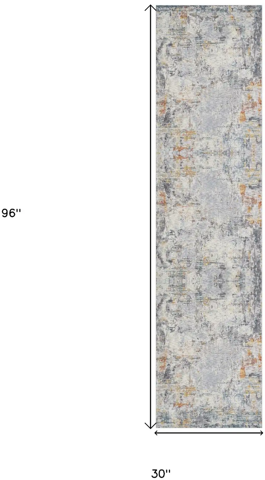 Gray and Ivory Abstract Runner Rug Photo 3