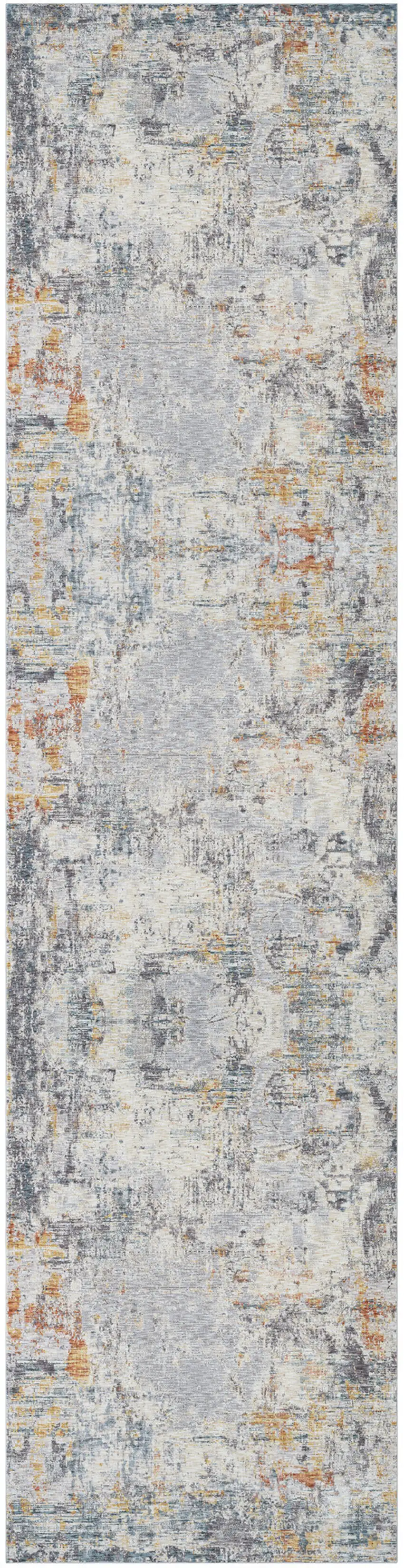 Gray and Ivory Abstract Runner Rug Photo 7