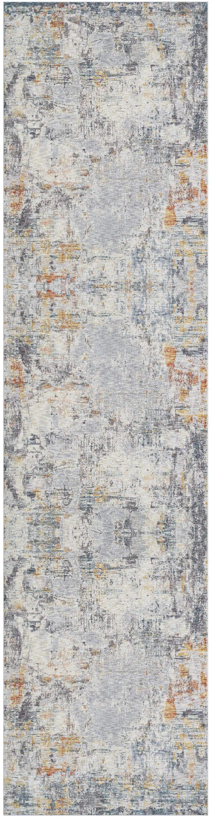 Gray and Ivory Abstract Runner Rug Photo 2