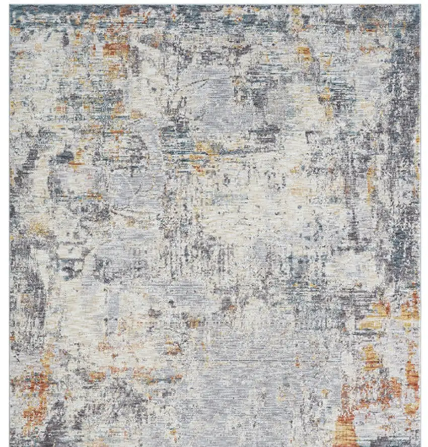 Gray and Ivory Abstract Runner Rug Photo 6