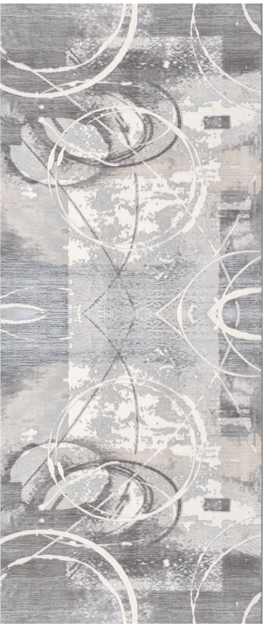 Gray and Ivory Abstract Shag Power Loom Area Rug Photo 1