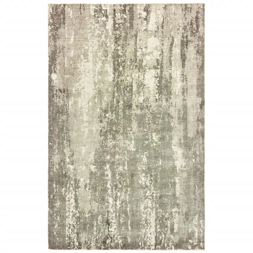 Gray And Ivory Abstract Hand Loomed Distressed Area Rug Photo 5