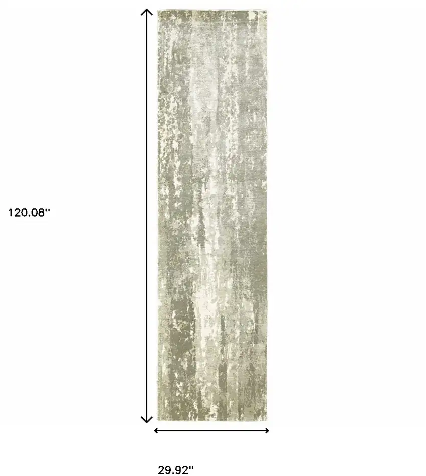 Gray and Ivory Abstract Splash Indoor Runner Rug Photo 6
