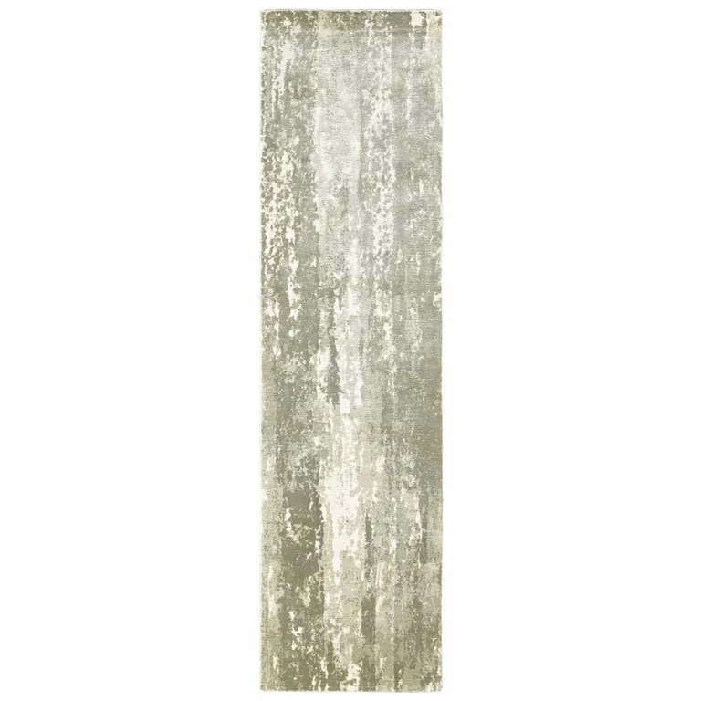 Gray and Ivory Abstract Splash Indoor Runner Rug Photo 1