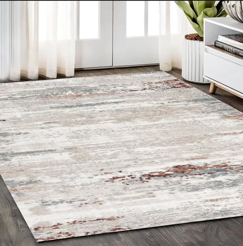 Gray and Ivory Abstract Power Loom Area Rug Photo 1