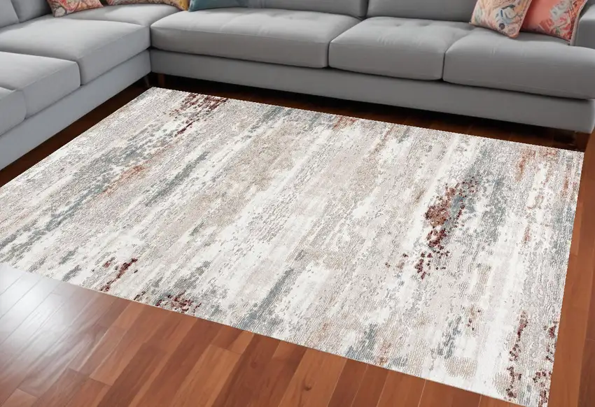 Gray and Ivory Abstract Power Loom Area Rug Photo 1