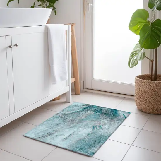 Gray and Ivory Abstract Washable Non Skid Indoor Outdoor Area Rug Photo 9
