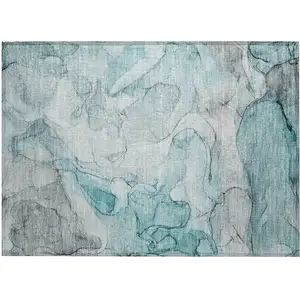 Photo of Gray and Ivory Abstract Washable Non Skid Indoor Outdoor Area Rug