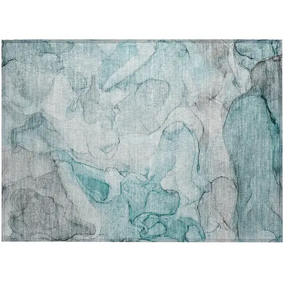 Gray and Ivory Abstract Washable Non Skid Indoor Outdoor Area Rug Photo 2