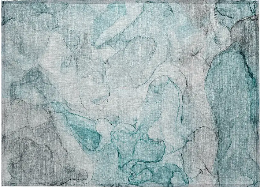 Gray and Ivory Abstract Washable Non Skid Indoor Outdoor Area Rug Photo 2