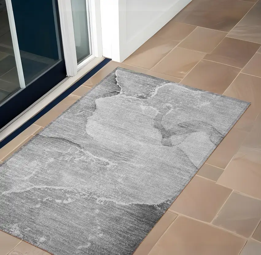 Gray Abstract Washable Indoor Outdoor Area Rug Photo 1