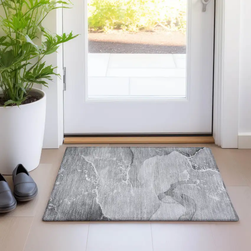 Gray Abstract Washable Indoor Outdoor Area Rug Photo 8