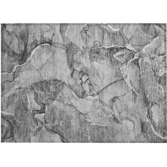 Gray and Ivory Abstract Washable Non Skid Indoor Outdoor Area Rug Photo 2