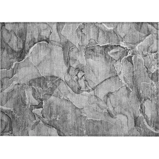 Gray and Ivory Abstract Washable Non Skid Indoor Outdoor Area Rug Photo 2