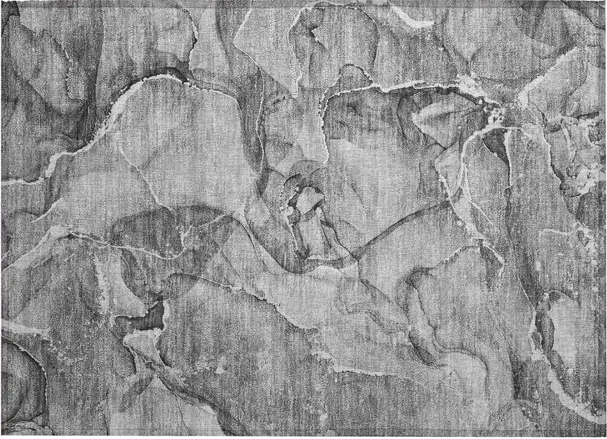 Gray and Ivory Abstract Washable Non Skid Indoor Outdoor Area Rug Photo 2