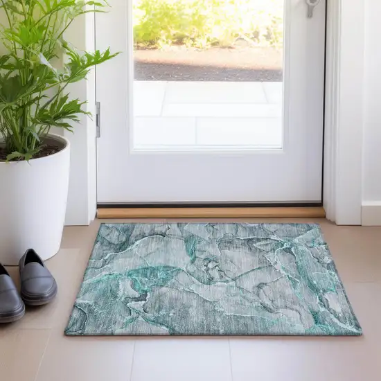 Gray and Ivory Abstract Washable Non Skid Indoor Outdoor Area Rug Photo 9