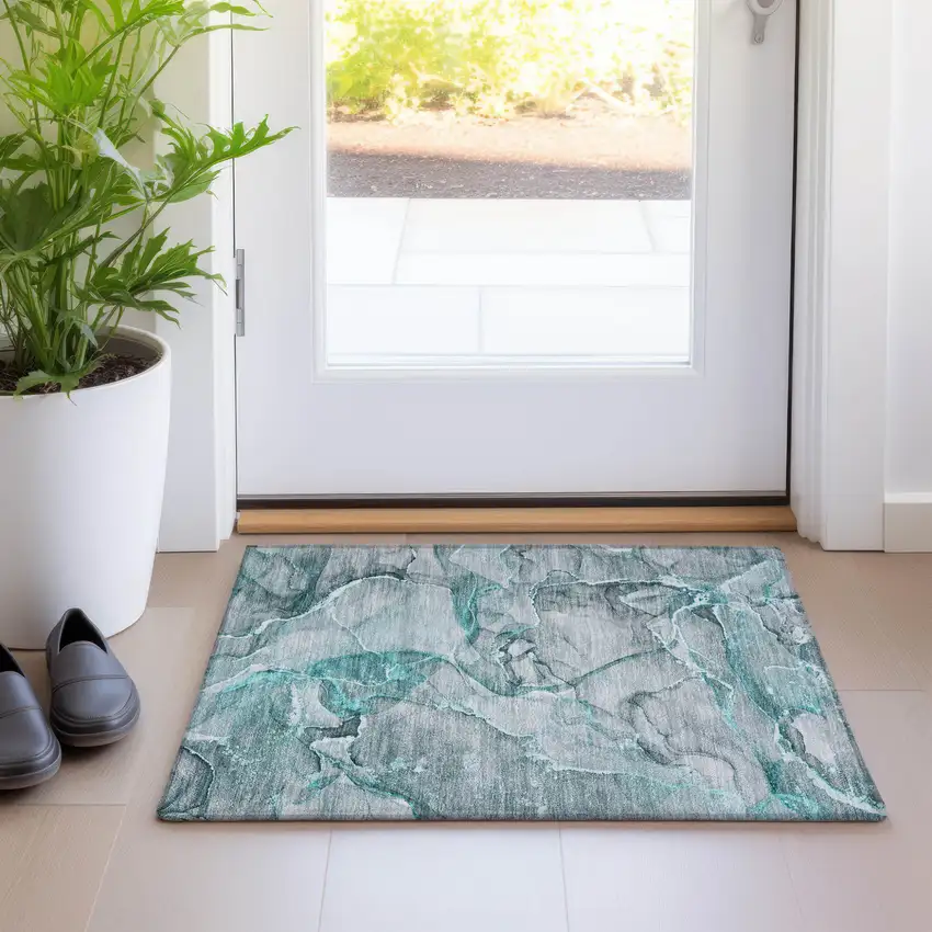 Gray and Ivory Abstract Washable Non Skid Indoor Outdoor Area Rug Photo 9