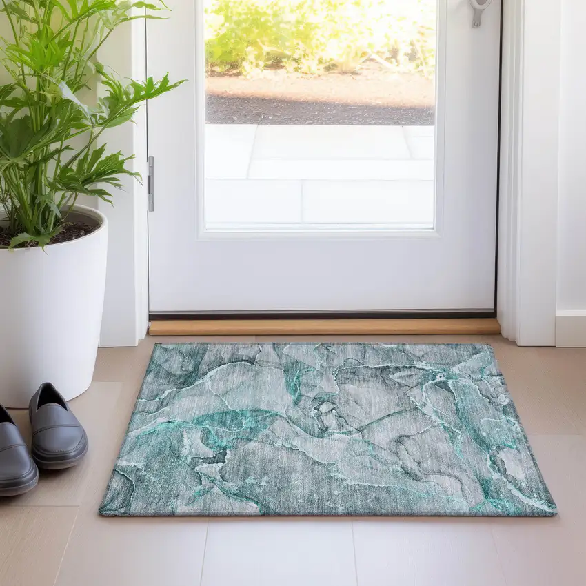 Gray and Ivory Abstract Washable Non Skid Indoor Outdoor Area Rug Photo 9