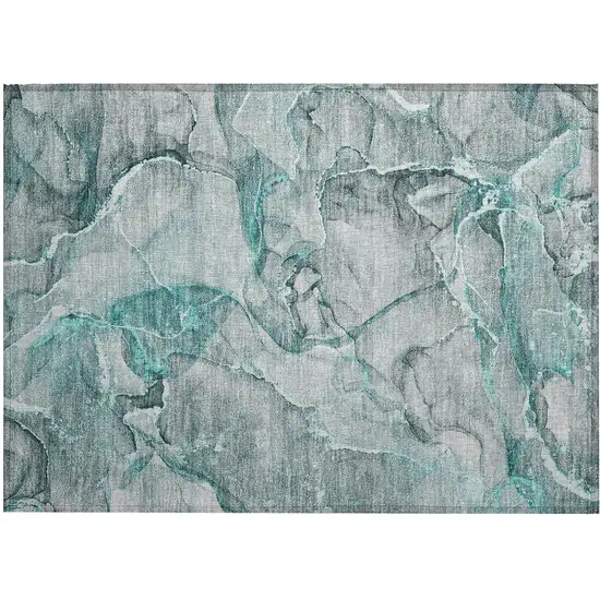 Gray and Ivory Abstract Washable Non Skid Indoor Outdoor Area Rug Photo 2