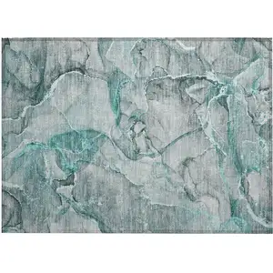 Photo of Gray and Ivory Abstract Washable Non Skid Indoor Outdoor Area Rug