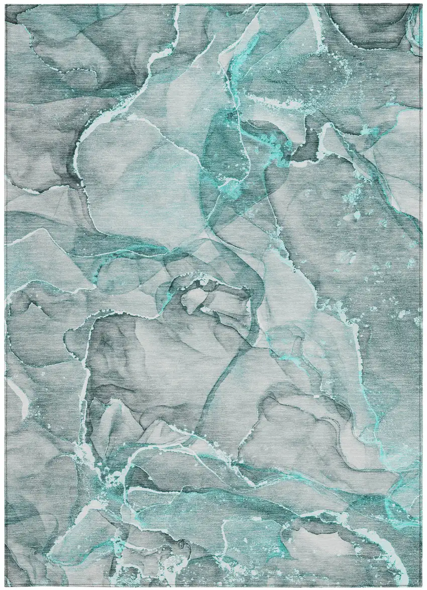 Gray and Ivory Abstract Washable Non Skid Indoor Outdoor Area Rug Photo 4