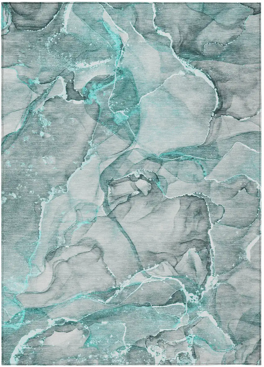 Gray and Ivory Abstract Washable Non Skid Indoor Outdoor Area Rug Photo 2