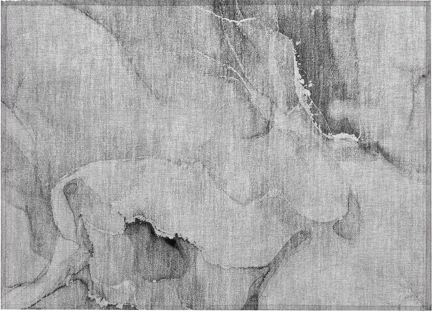 Gray and Ivory Abstract Washable Non Skid Indoor Outdoor Area Rug Photo 2