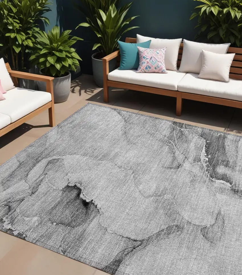 Gray and Ivory Abstract Washable Non Skid Indoor Outdoor Area Rug Photo 1