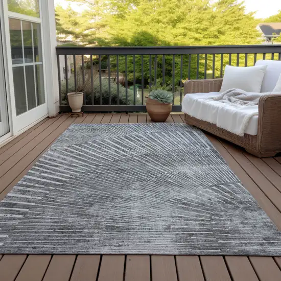 Gray and Ivory Abstract Washable Non Skid Indoor Outdoor Area Rug Photo 9