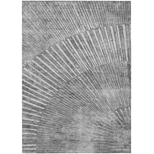 Photo of Gray and Ivory Abstract Washable Non Skid Indoor Outdoor Area Rug