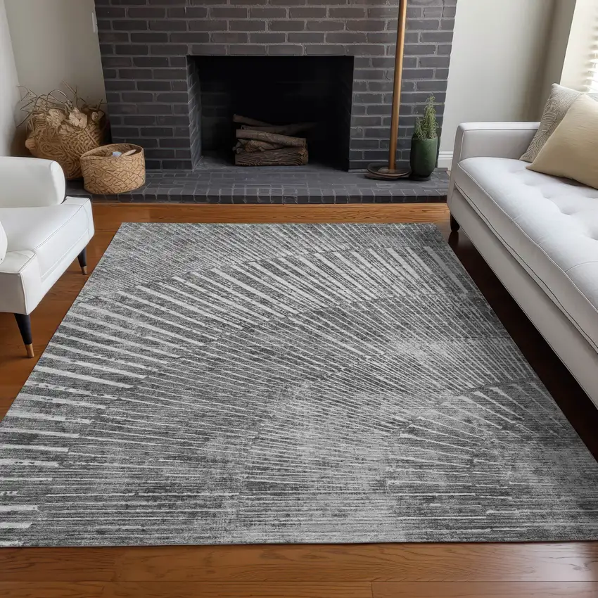 Gray And Ivory Abstract Washable Indoor Outdoor Area Rug Photo 9