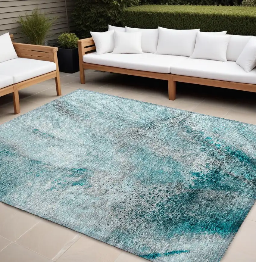 Gray and Ivory Abstract Washable Non Skid Indoor Outdoor Area Rug Photo 1