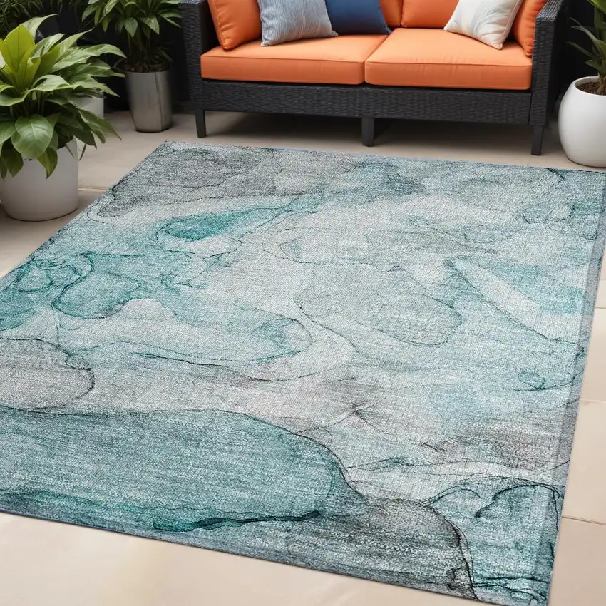 Gray and Ivory Abstract Washable Non Skid Indoor Outdoor Area Rug Photo 1