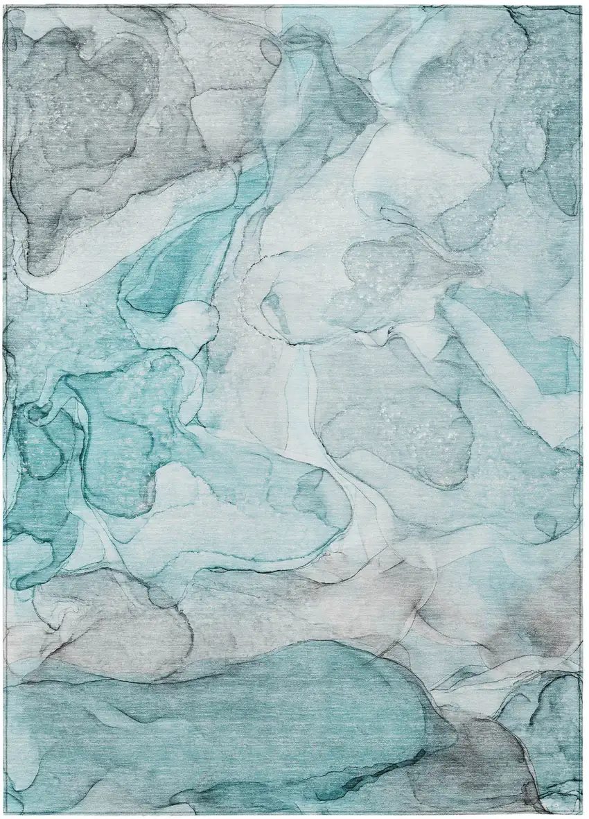 Gray and Ivory Abstract Washable Non Skid Indoor Outdoor Area Rug Photo 2