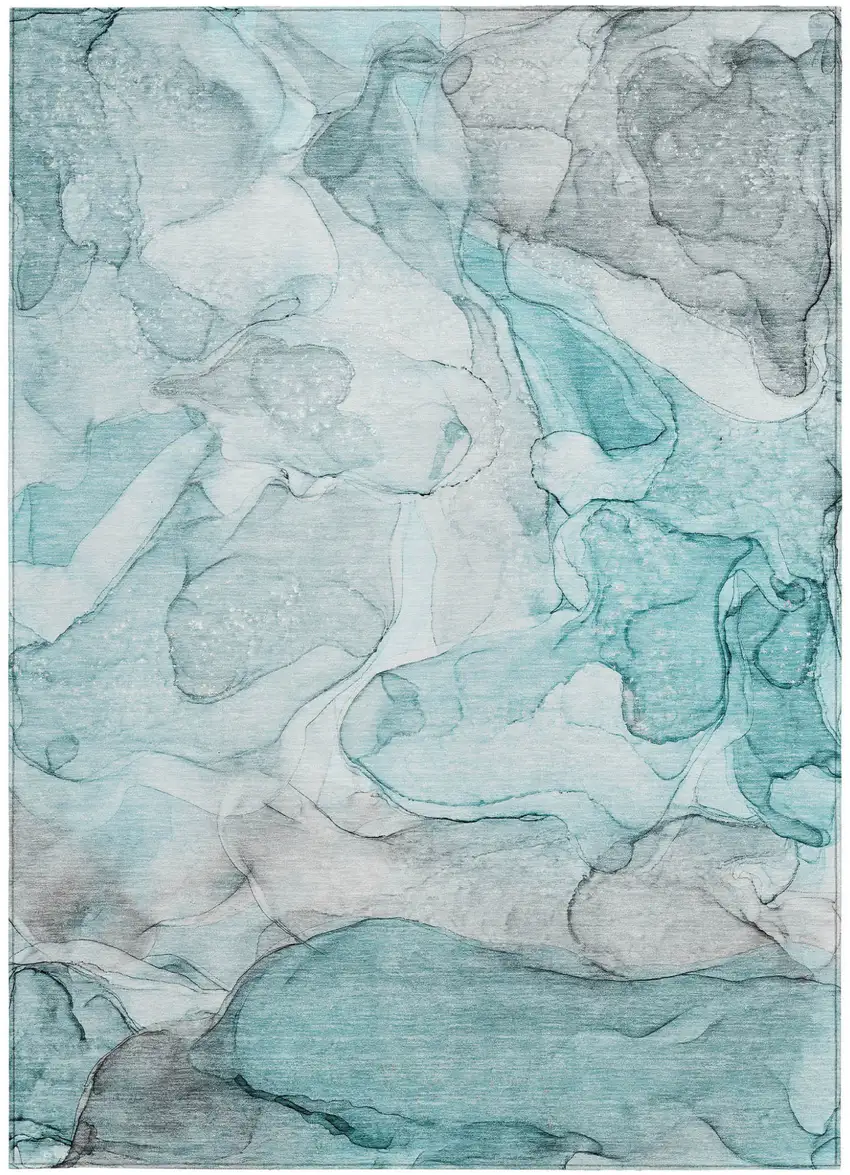 Gray and Ivory Abstract Washable Non Skid Indoor Outdoor Area Rug Photo 5