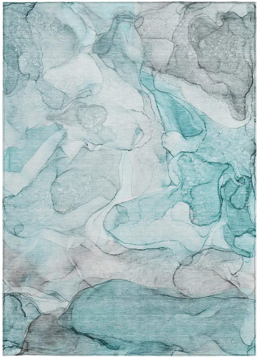 Gray and Ivory Abstract Washable Non Skid Indoor Outdoor Area Rug Photo 5