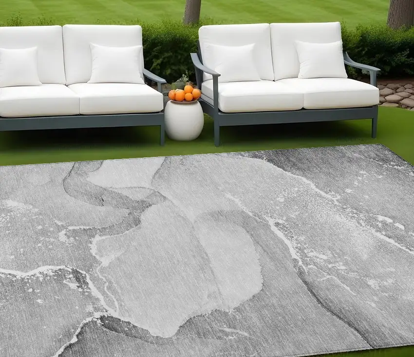 Gray and Ivory Abstract Washable Non Skid Indoor Outdoor Area Rug Photo 1