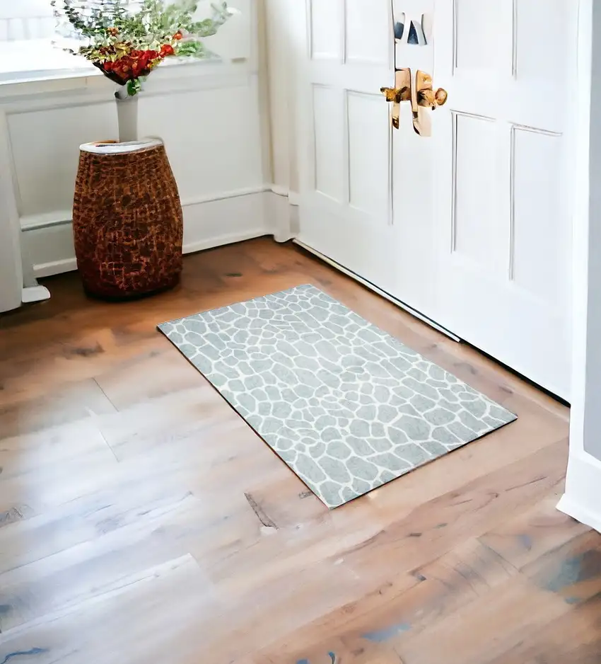 Gray and Ivory Animal Print Handmade Non Skid Area Rug Photo 1