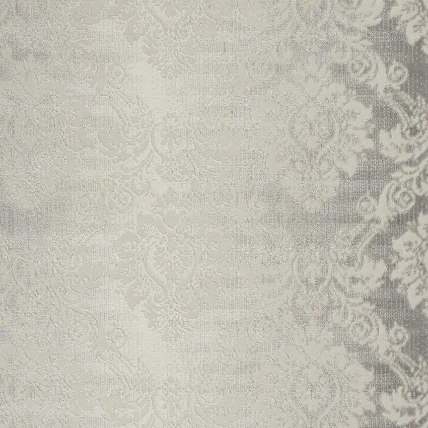 Gray and Ivory Damask Distressed Non Skid Area Rug Photo 1