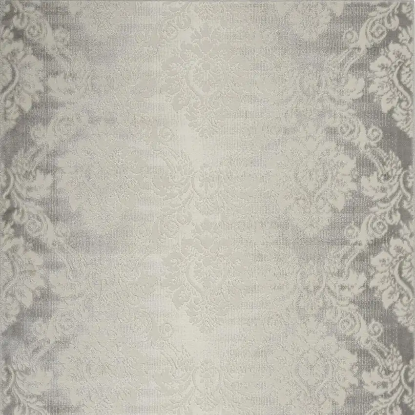 Gray and Ivory Damask Distressed Non Skid Area Rug Photo 3