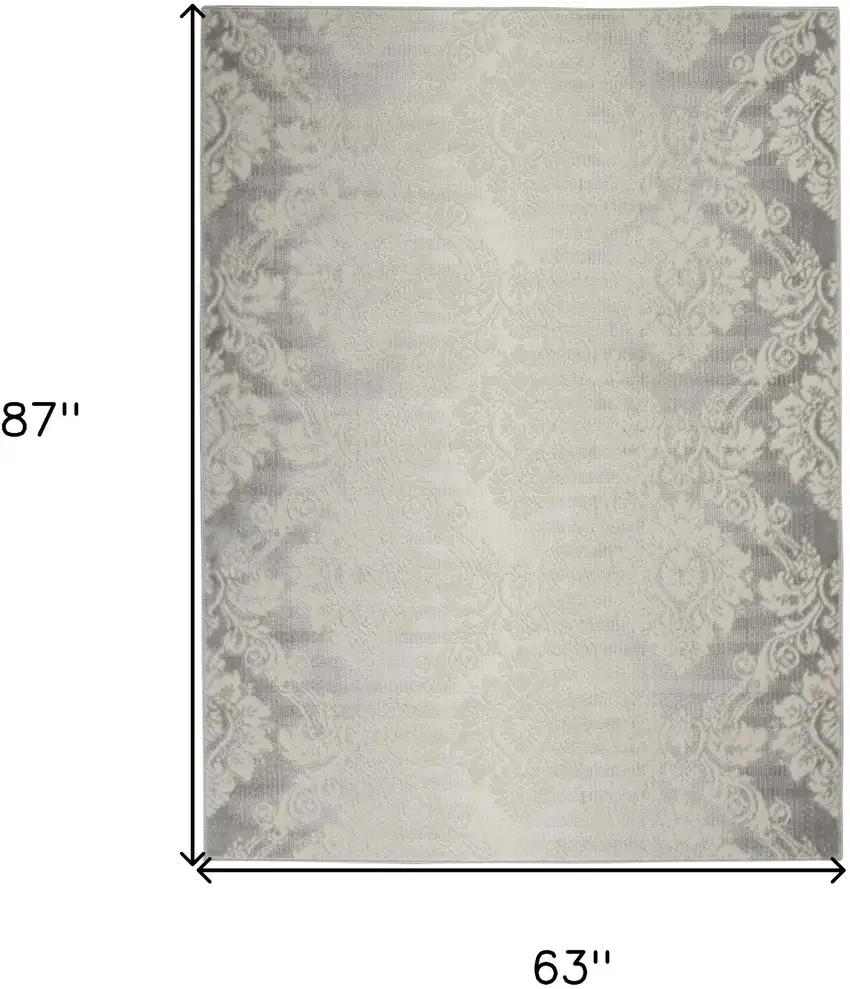 Gray and Ivory Damask Distressed Non Skid Area Rug Photo 3